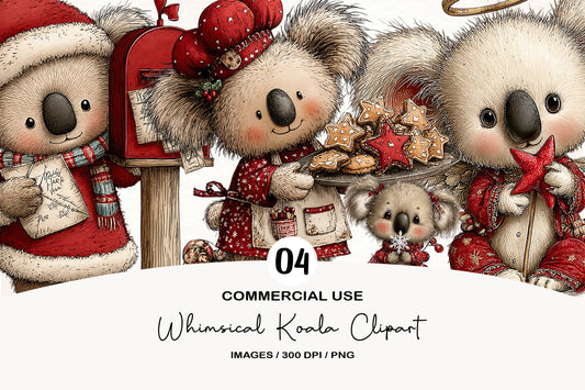 Whimsical Christmas Koala Clipart Bundle