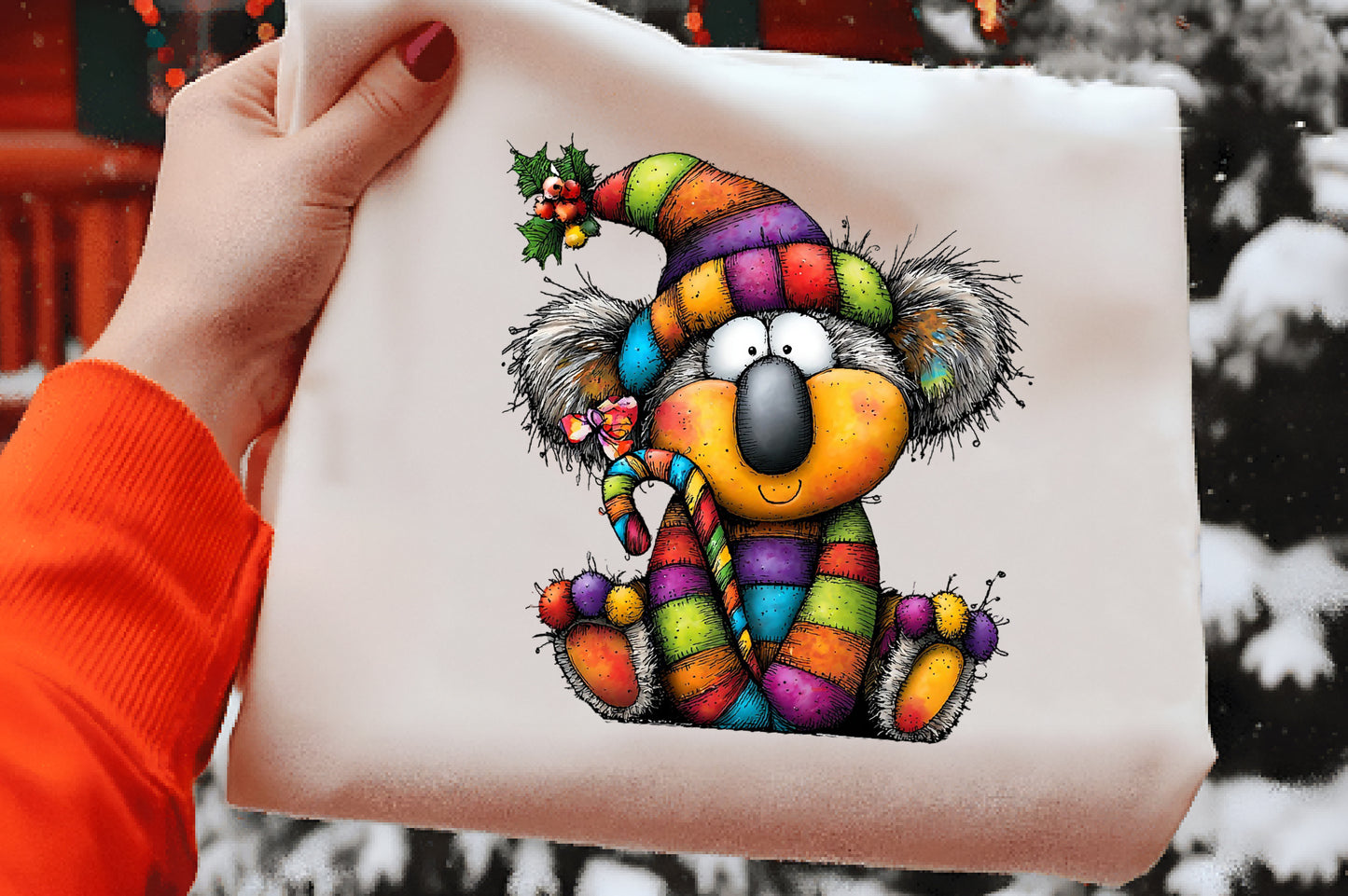 Whimsical Christmas Koala Clipart PNG Bundle | Cute Watercolor Holiday Koala Clipart | Festive Winter Koala PNG