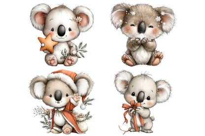 Whimsical Christmas Koala Clipart PNG Bundle