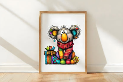 Whimsical Christmas Koala Clipart PNG Bundle | Cute Watercolor Holiday Koala Clipart | Festive Winter Koala PNG