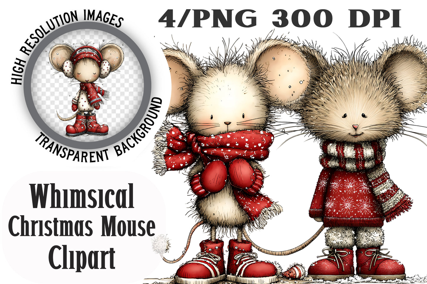 Whimsical Christmas Mouse Clipart PNG