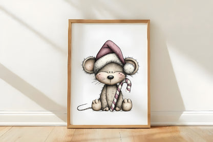 Whimsical Christmas Mouse Clipart PNG Bundle | Cute Watercolor Holiday Mouse Clipart | Festive Winter Mouse PNG