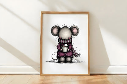 Whimsical Christmas Mouse Clipart PNG Bundle | Cute Watercolor Holiday Mouse Clipart | Festive Winter Mouse PNG