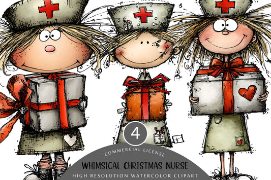 Whimsical Christmas Nurse Clipart PNG