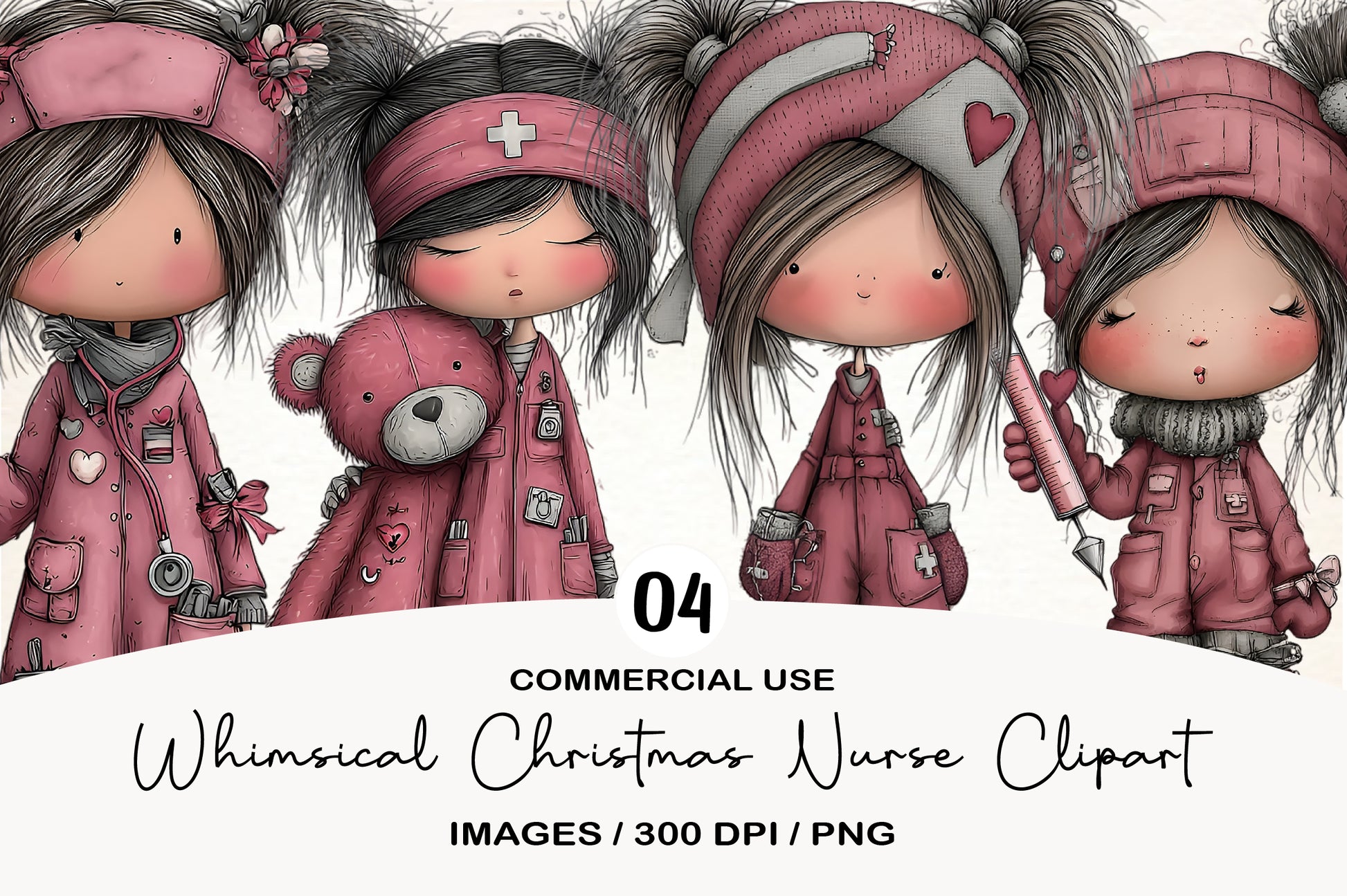 Whimsical Christmas Nurse Clipart PNG | Cute Nurse