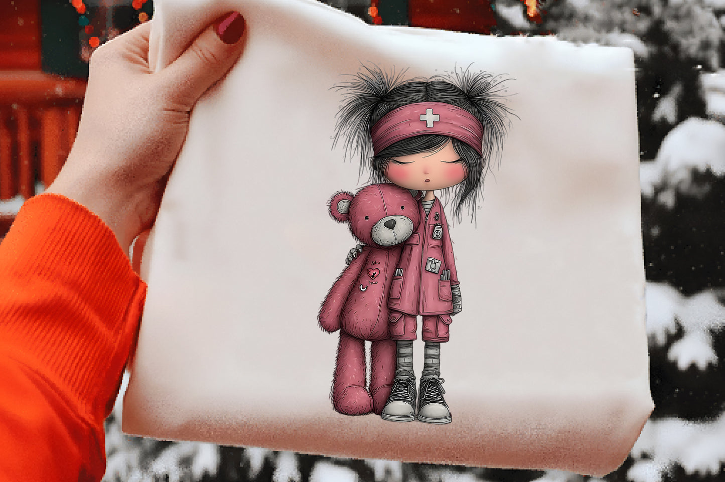 Whimsical Christmas Nurse Clipart PNG | Cute Nurse