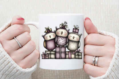 Whimsical Christmas Owl Clipart Cute Holiday Owl PNG Bundle