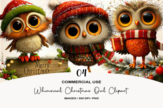 Whimsical Christmas Owl Clipart PNG