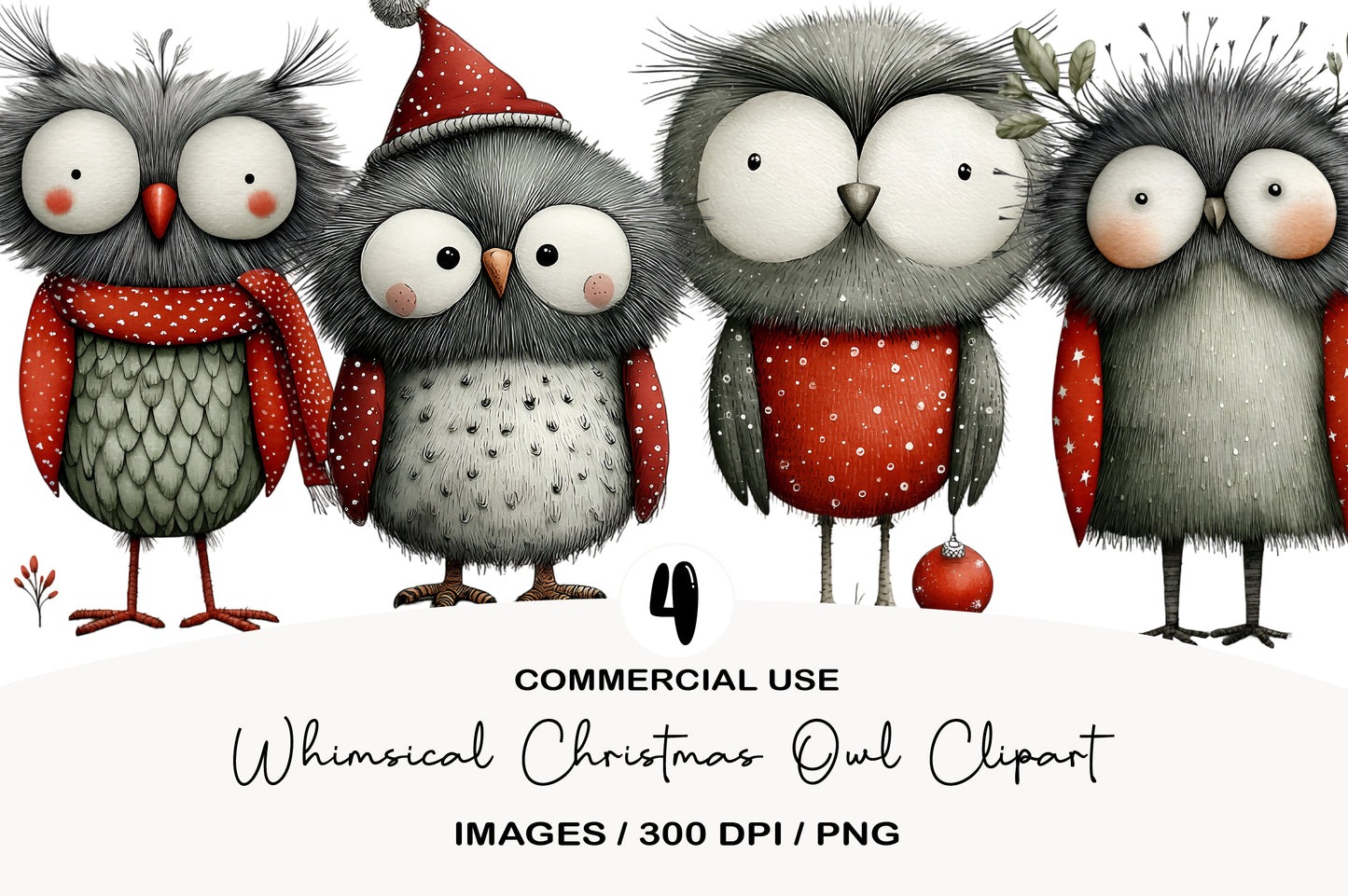Whimsical Christmas Owl Clipart PNG Sublimation