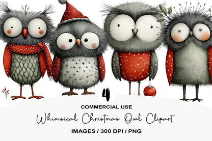 Whimsical Christmas Owl Clipart PNG Sublimation