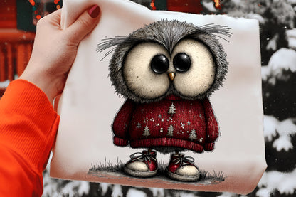 Whimsical Christmas Owl Clipart PNG Bundle | Cute Watercolor Holiday Owl Clipart | Festive Winter Owl PNG