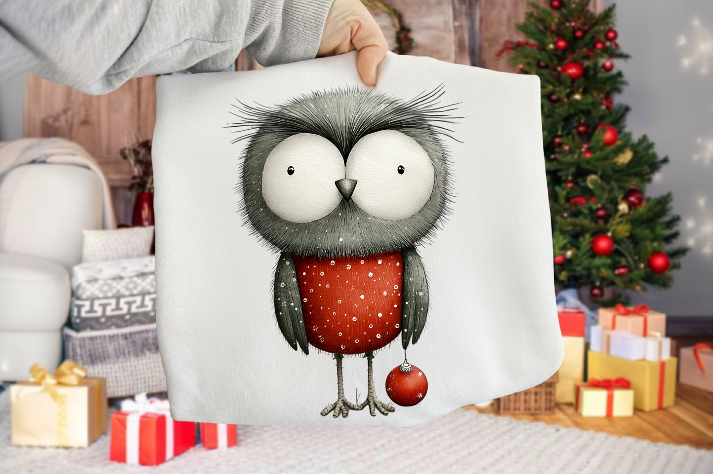 Whimsical Christmas Owl Clipart PNG Sublimation