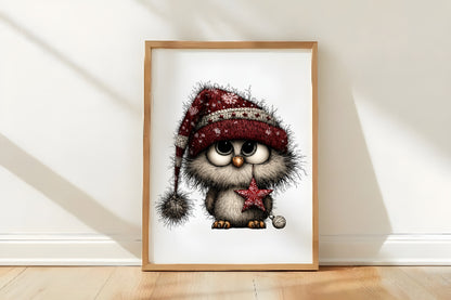 Whimsical Christmas Owl Clipart PNG Bundle | Cute Watercolor Holiday Owl Clipart | Festive Winter Owl PNG