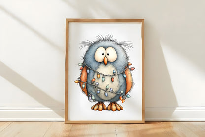 Whimsical Christmas Owl Clipart PNG Bundle | Cute Watercolor Holiday Owl Clipart | Festive Winter Owl PNG