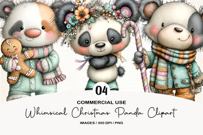 Whimsical Christmas Panda Clipart PNG