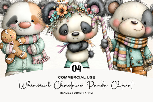 Whimsical Christmas Panda Clipart PNG
