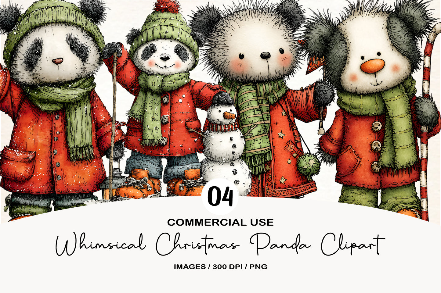 Whimsical Christmas Panda Clipart PNG