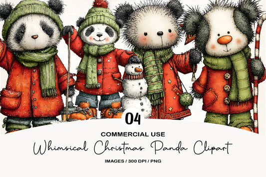 Whimsical Christmas Panda Clipart PNG