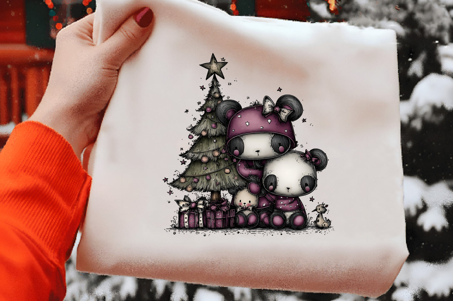 Whimsical Christmas Panda Clipart PNG Bundle | Cute Watercolor Holiday Panda Clipart | Festive Winter Panda PNG