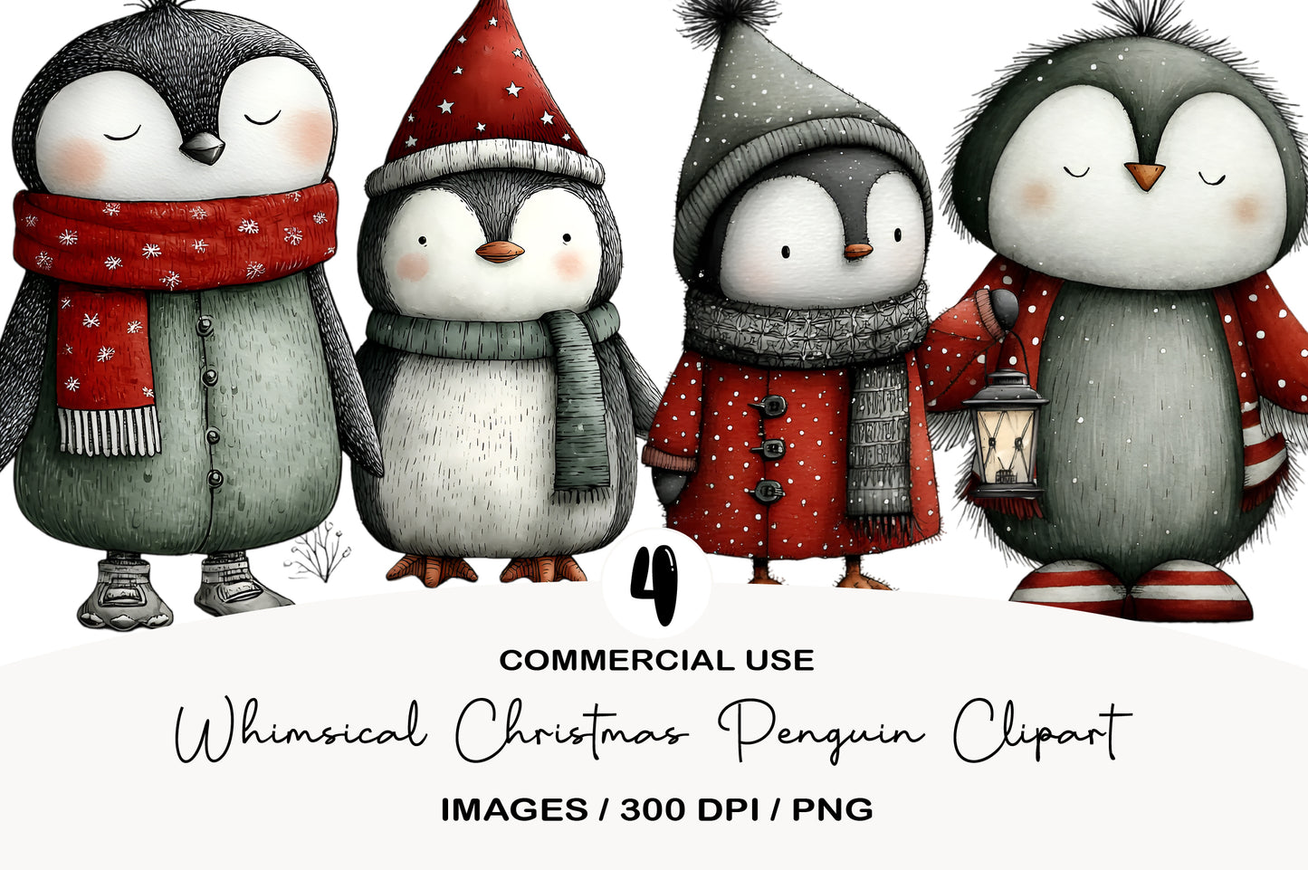 Whimsical Christmas Penguin Clipart PNG Sublimation