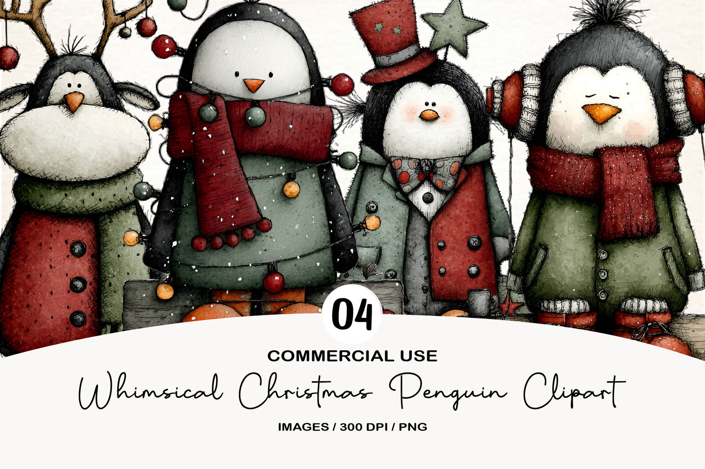 Whimsical Christmas Penguin Clipart PNG