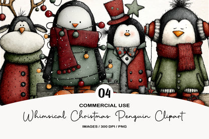 Whimsical Christmas Penguin Clipart PNG