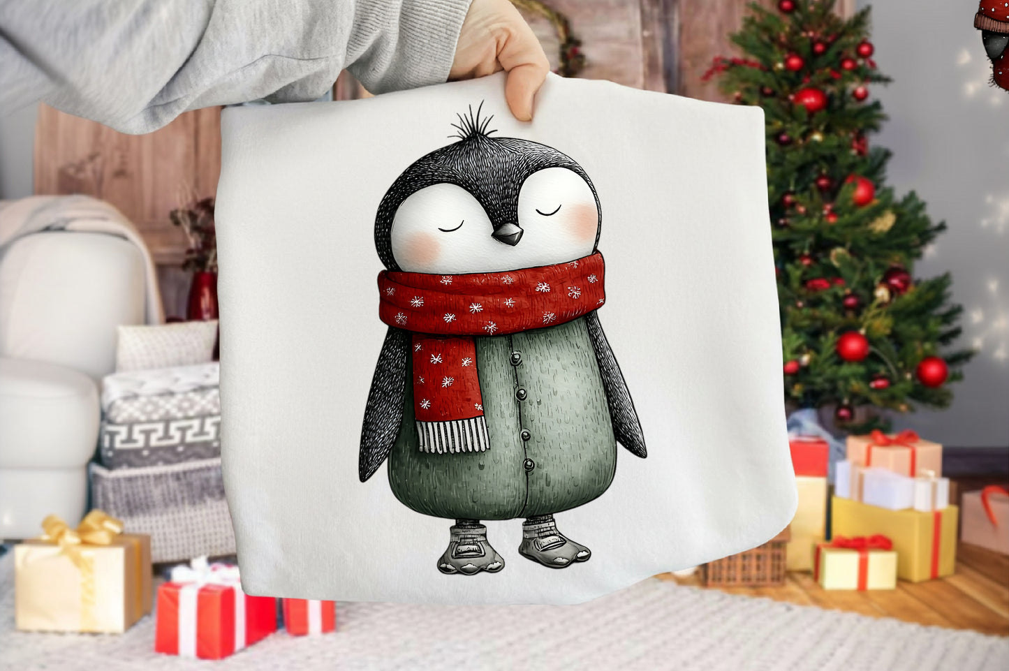 Whimsical Christmas Penguin Clipart PNG Sublimation