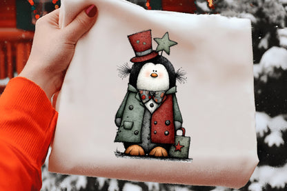 Whimsical Christmas Penguin Clipart PNG