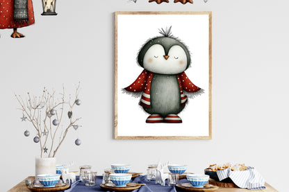 Whimsical Christmas Penguin Clipart PNG Sublimation