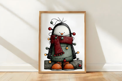 Whimsical Christmas Penguin Clipart PNG