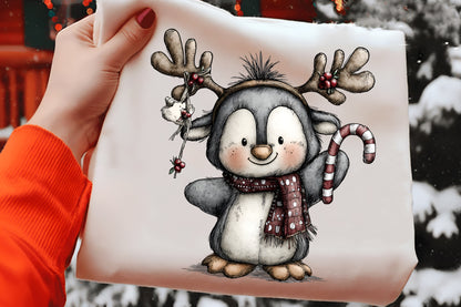 Whimsical Christmas Penguin Clipart PNG – 4 Designs