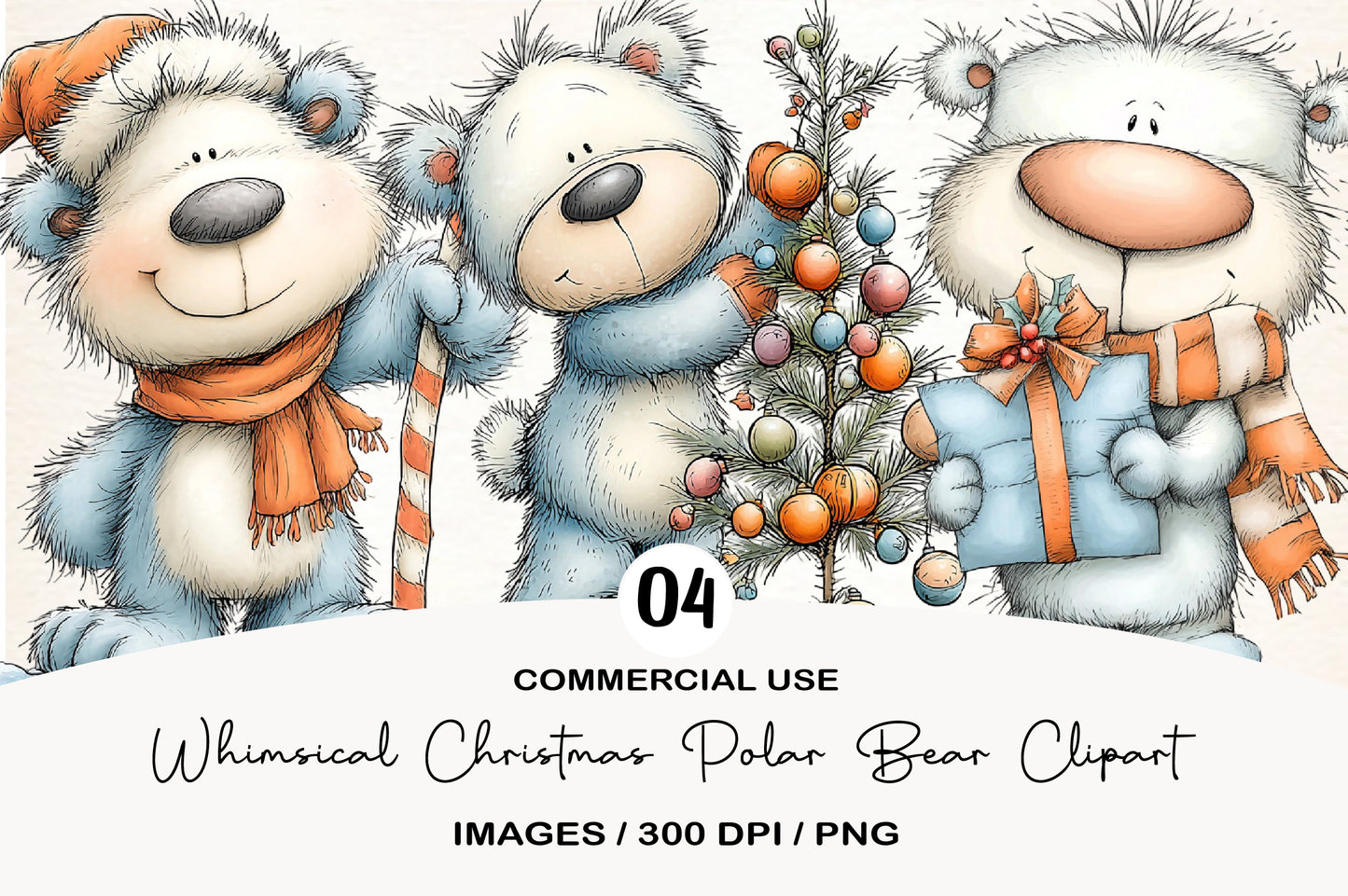 Whimsical Christmas Polar Bear PNG | Cute Winter Bear Clipart