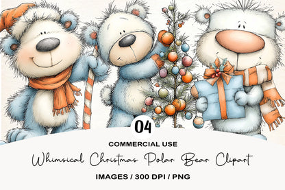 Whimsical Christmas Polar Bear PNG | Cute Winter Bear Clipart