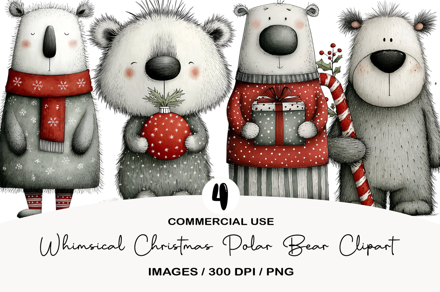 Whimsical Christmas Polar Bear Clipart PNG