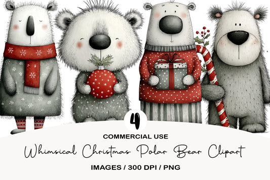 Whimsical Christmas Polar Bear Clipart PNG