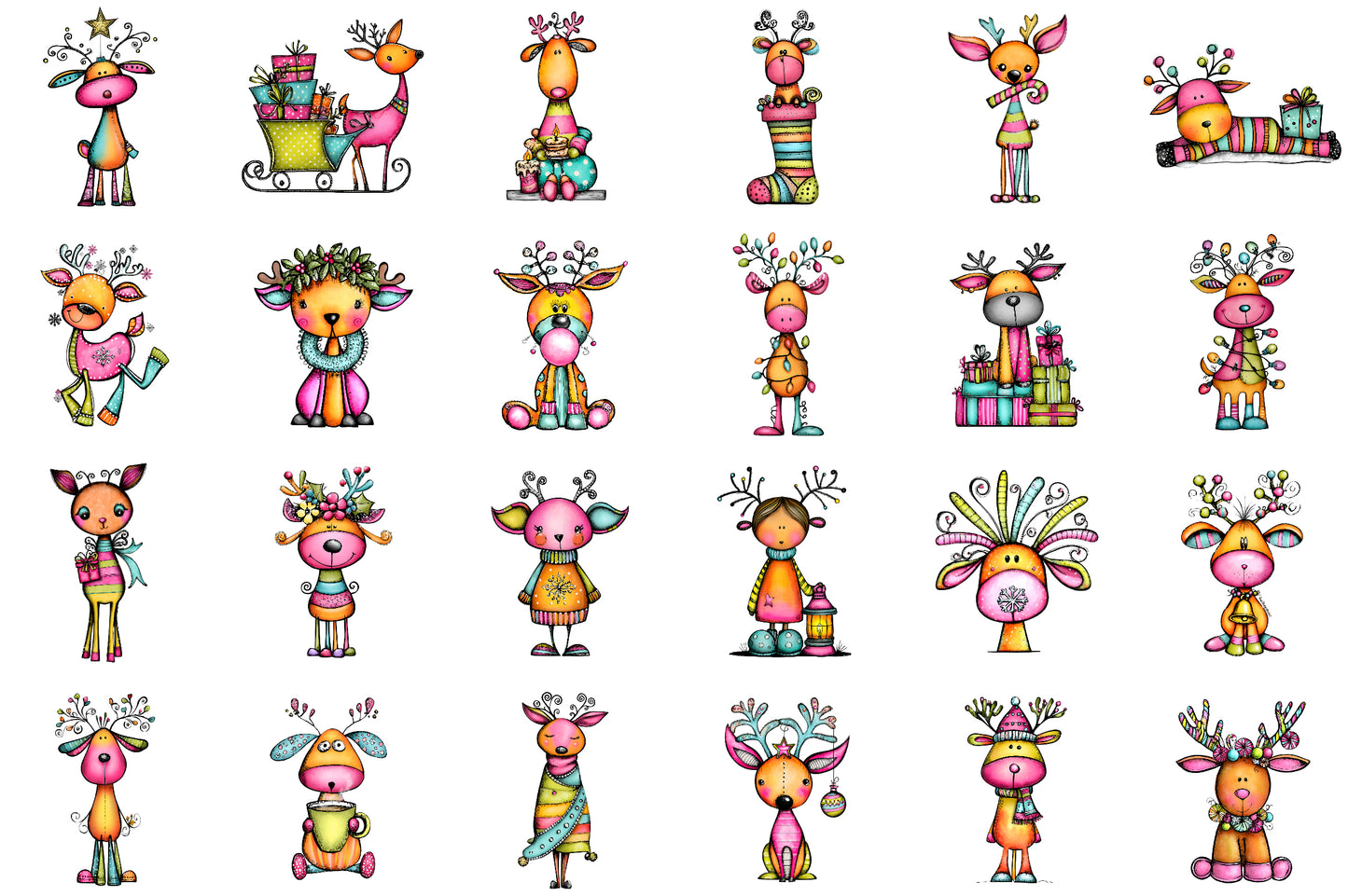 Whimsical Christmas Reindeer Clipart Cute Holiday Reindeer PNG Bundle