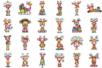 Whimsical Christmas Reindeer Clipart Cute Holiday Reindeer PNG Bundle