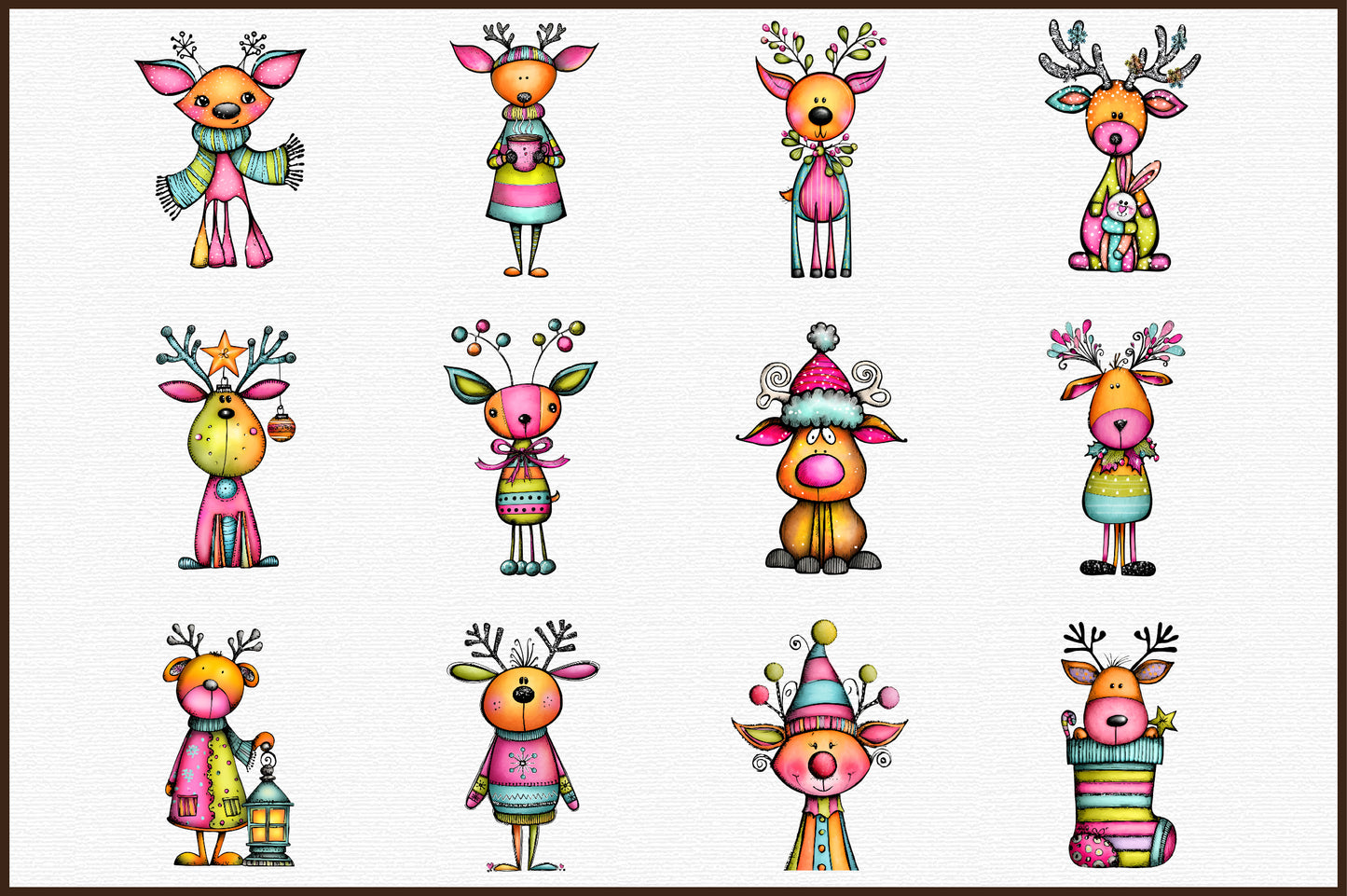 Whimsical Christmas Reindeer Clipart Cute Holiday Reindeer PNG Bundle