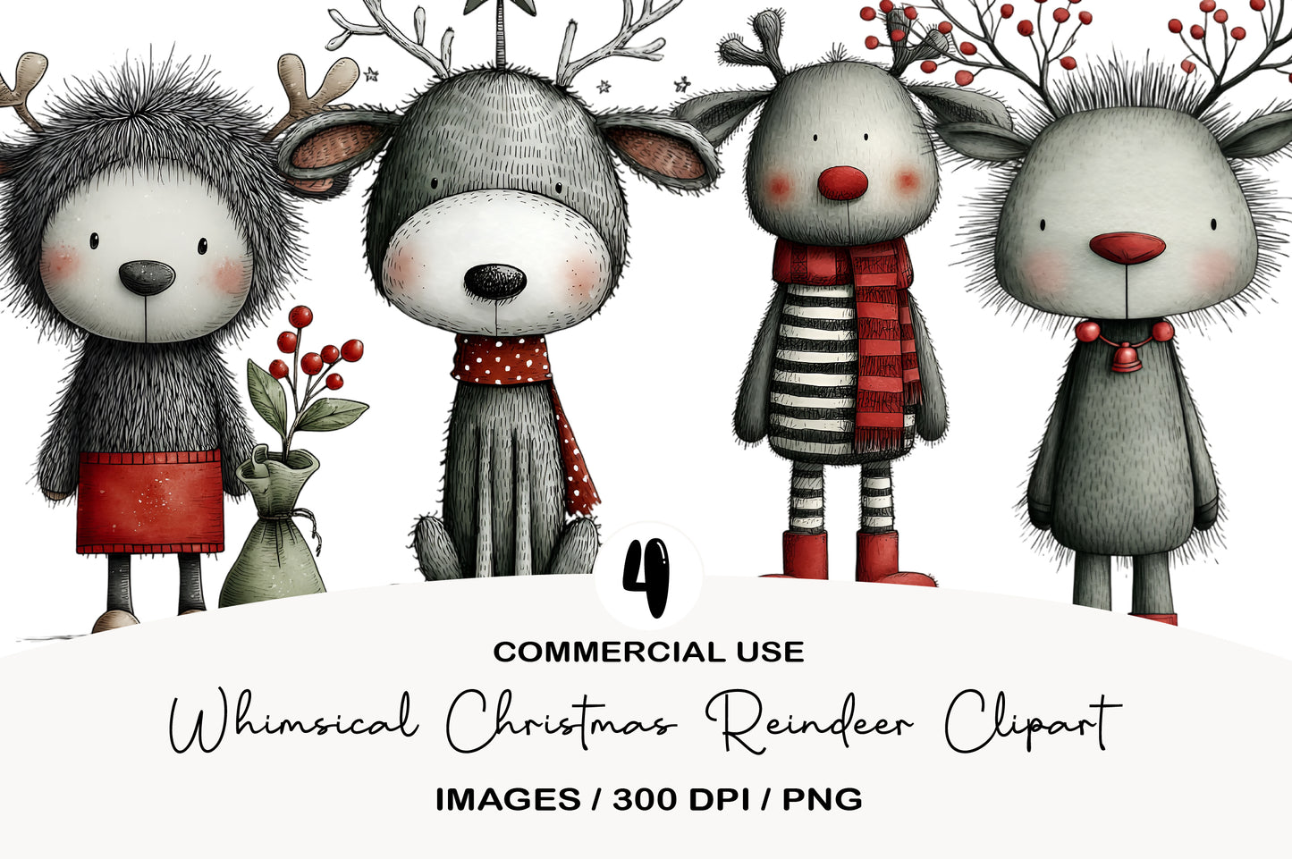Whimsical Christmas Reindeer Clipart PNG