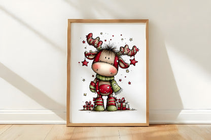 Whimsical Christmas Cute Reindeer Clipart PNG Bundle | Adorable Watercolor Holiday Reindeer | Festive Deer PNG