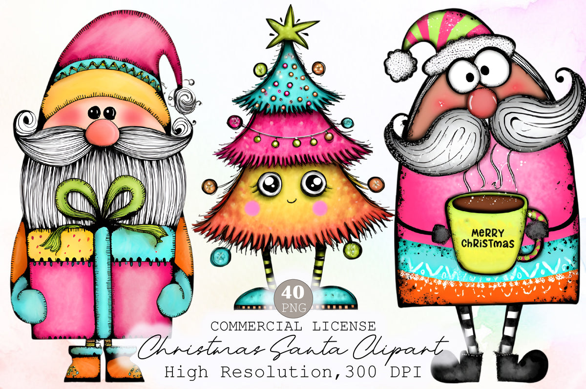 Whimsical Christmas Gnome Clipart Colorful Holiday Gnome PNG Bundle