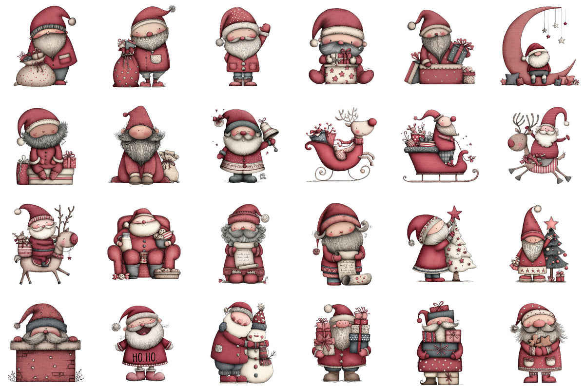 Whimsical Christmas Santa Clipart Cute Holiday Santa PNG Bundle