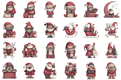 Whimsical Christmas Santa Clipart Cute Holiday Santa PNG Bundle