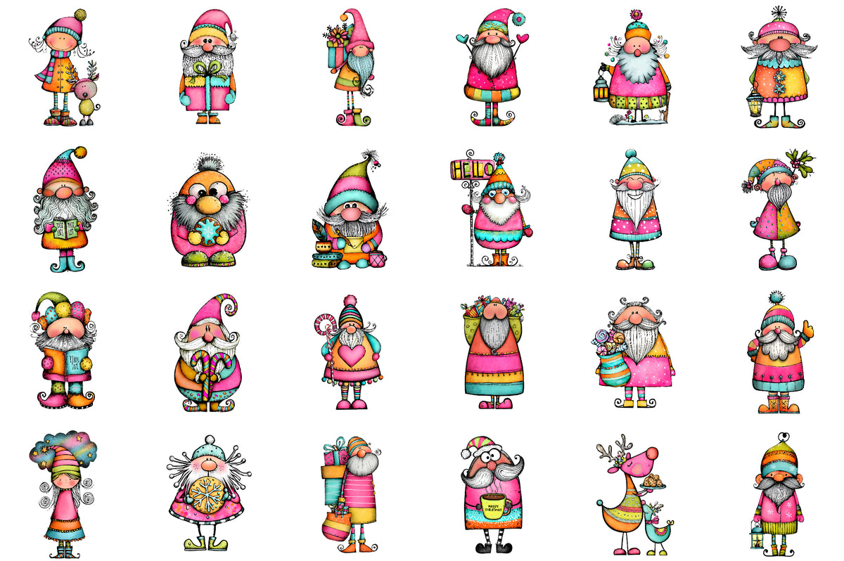 Whimsical Christmas Gnome Clipart Colorful Holiday Gnome PNG Bundle