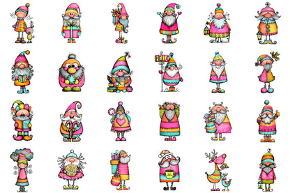 Whimsical Christmas Gnome Clipart Colorful Holiday Gnome PNG Bundle