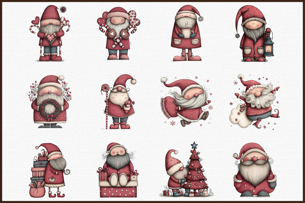 Whimsical Christmas Santa Clipart Cute Holiday Santa PNG Bundle