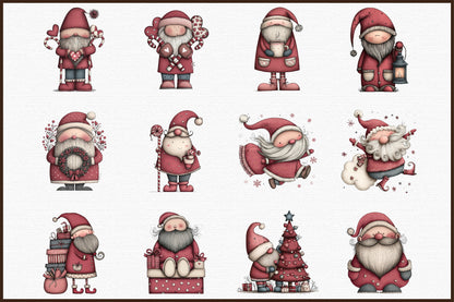 Whimsical Christmas Santa Clipart Cute Holiday Santa PNG Bundle