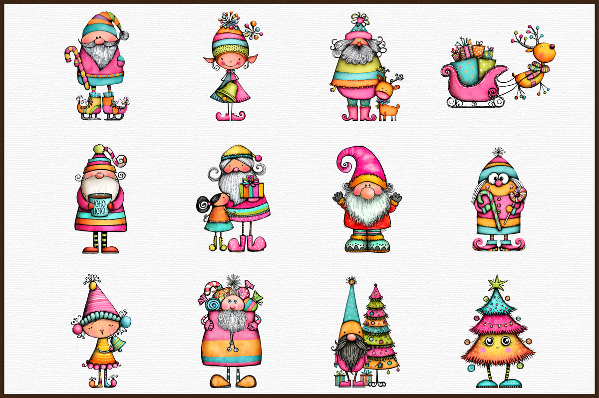 Whimsical Christmas Gnome Clipart Colorful Holiday Gnome PNG Bundle