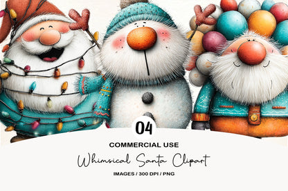 Whimsical Christmas Santa Snowman Clipart Bundle