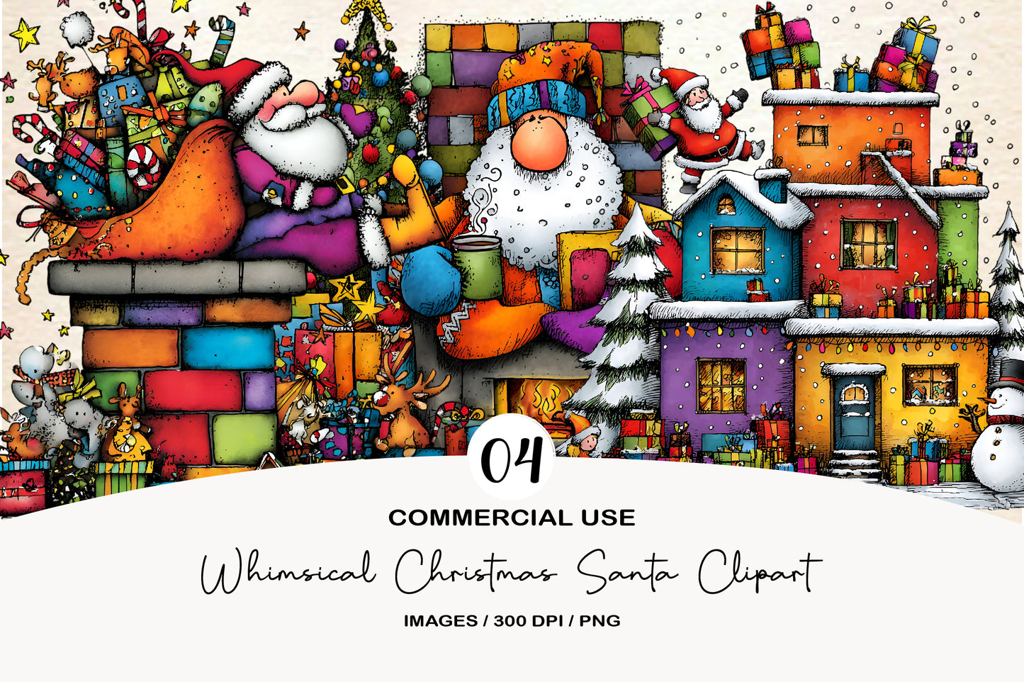 Whimsical Christmas Santa Clipart PNG